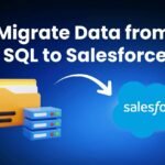 this image shown blue background with process of migrate data from sql to salesforce.
